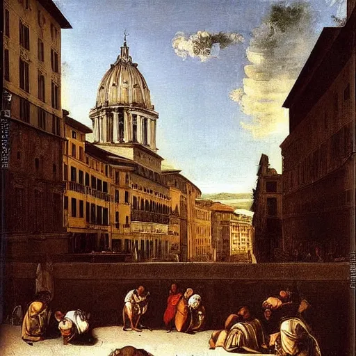 Prompt: Streets of Rome by Caravaggio