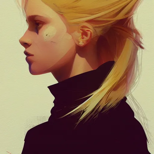 Image similar to Beautiful girl with blond hair profile picture by Greg Rutkowski, asymmetrical, Organic Painting , Matte Painting, geometric shapes, hard edges, street art, trending on the artstation:2 by Sachin Teng:4