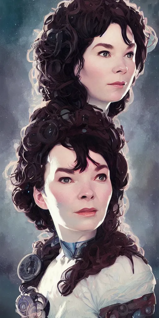 Image similar to bjork wearing a doctor who cosplay, digital painting, artstation, portrait, close - up, matte, sharp focus, illustration, art by greg rutkowski and alphonse mucha