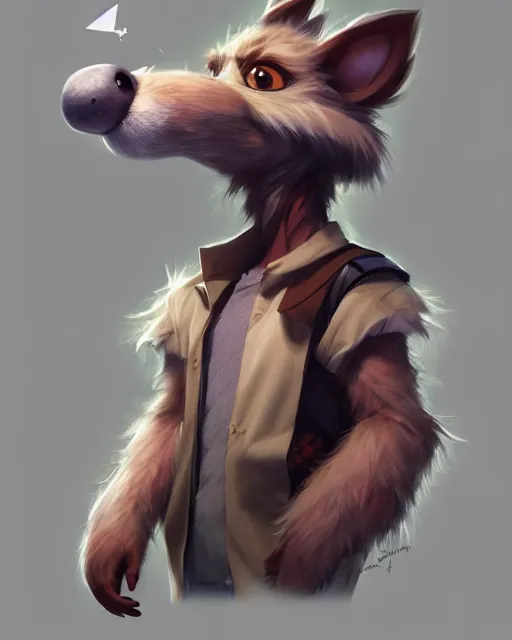 Image similar to character concept art of a cute young male anthropomorphic furry | | adorable muzzle, a fine snout, key visual, realistic shaded perfect face, fine details by stanley artgerm lau, wlop, rossdraws, james jean, andrei riabovitchev, marc simonetti, and sakimichan, trending on artstation