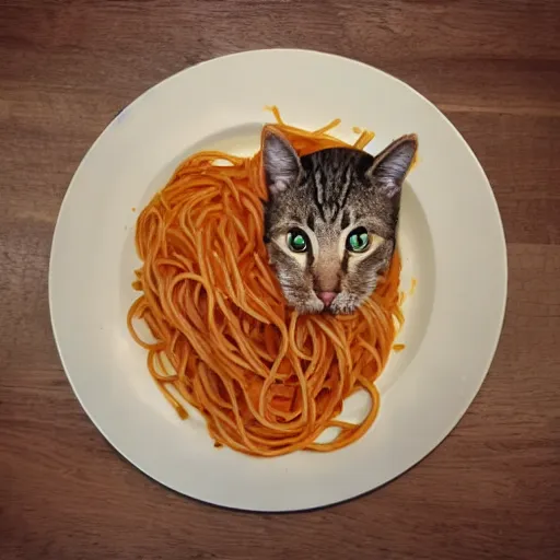 Prompt: cat eating spaghetti with a spork in the style of a 90\'s cartoon