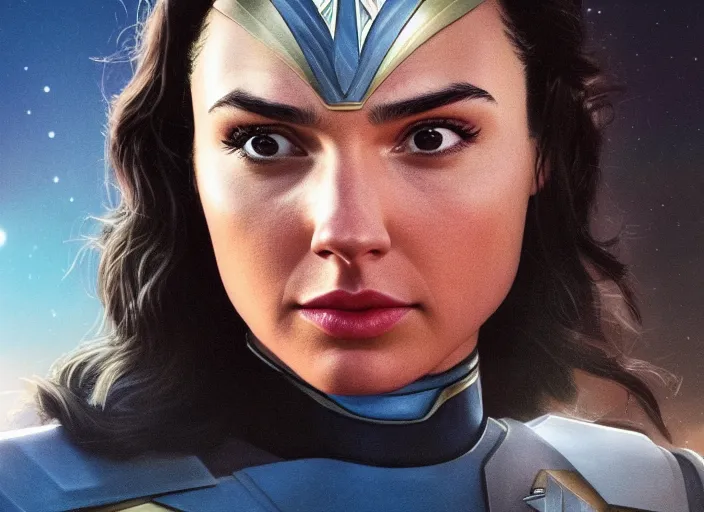 Image similar to a disney film still of gal gadot as a star trek officer, finely detailed features, closeup of the face, perfect art, dusk, blue hour, gapmoe yandere grimdark, trending on pixiv fanbox, painted by greg rutkowski, makoto shinkai, takashi takeuchi, alphonse mucha, akihiko yoshida