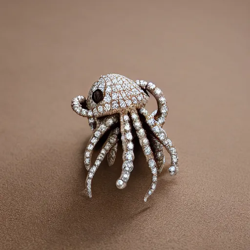 Image similar to hd photo of a octopus ring with diamonds and pearls by vivienne westwood, denoise, deblur