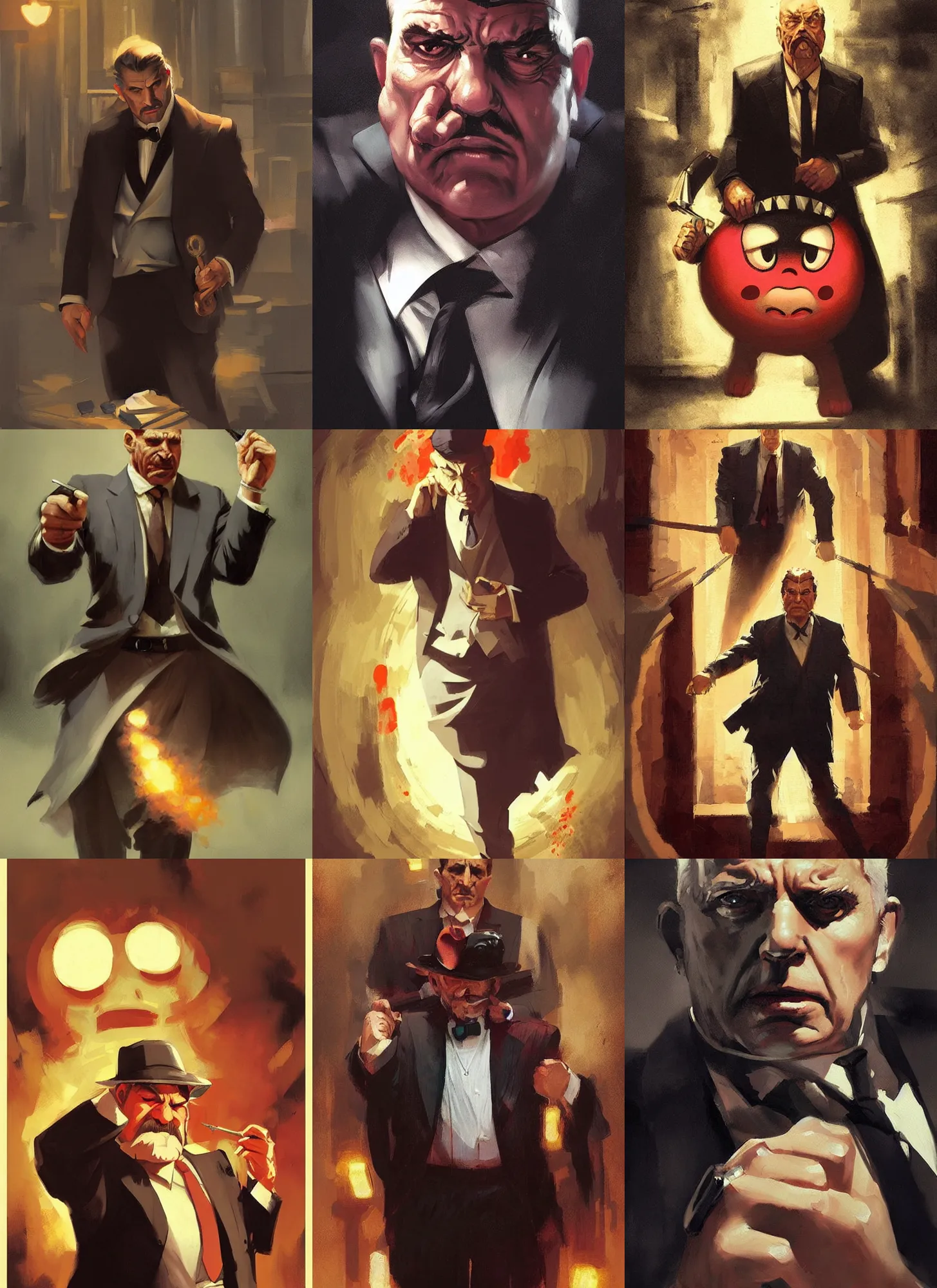 Prompt: painting of kirby!!!!!!!!!!!!!! from kirby as a mafia boss, by greg rutkowski, by caravaggio