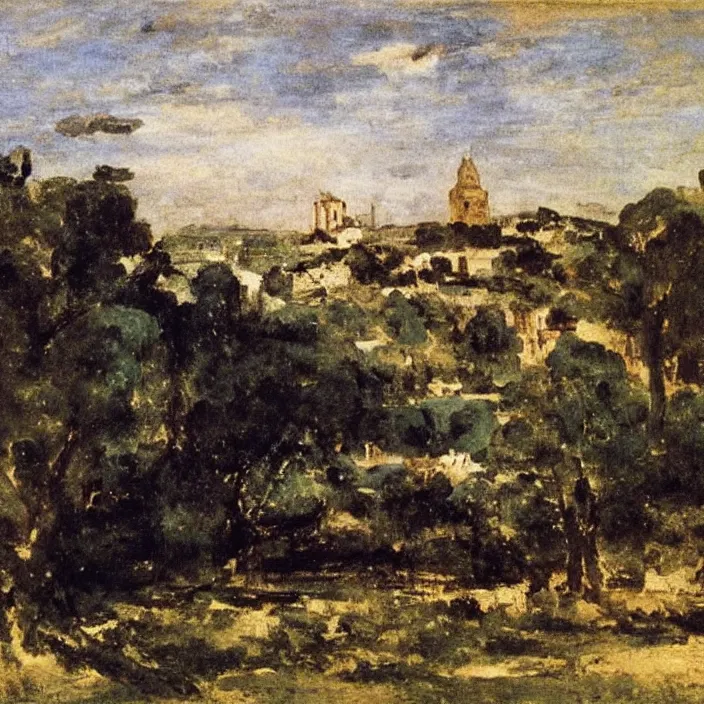 Image similar to a building in a serene landscape, by eugene delacroix