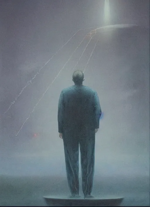 Image similar to A painting of Elon Musk in style of Beksinski. Very detailed