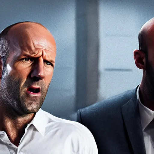 Prompt: ultra realistic professional photo of a lemon yelling at Jason Statham