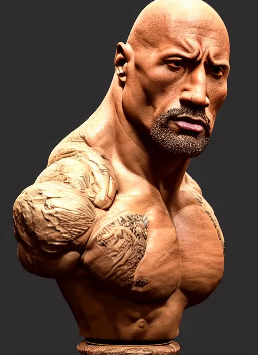 Prompt: high intricate bust of dwayne johnson carved from wood in baroque style, studio light, maria panfilova, andrea savchenko, mike kime, ludovic plouffe, qi sheng luo, oliver cook, trending on artstation