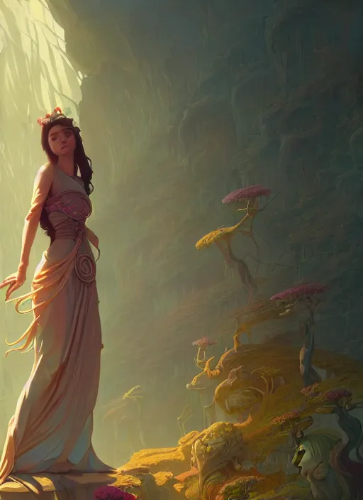 Image similar to highly detailed flat goddess, tooth wu, unreal engine, fantasy art by greg rutkowski, loish, rhads and lois van baarle, ilya kuvshinov, rossdraws, tom bagshaw, alphonse mucha, global illumination, detailed and intricate environment