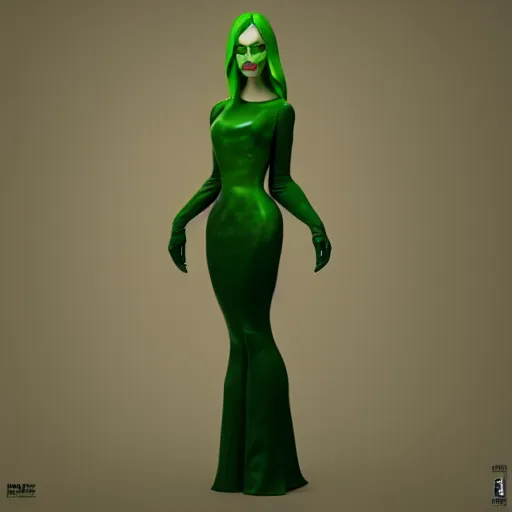 Prompt: redhead woman, art nouveau, villian, green, Cinema4D