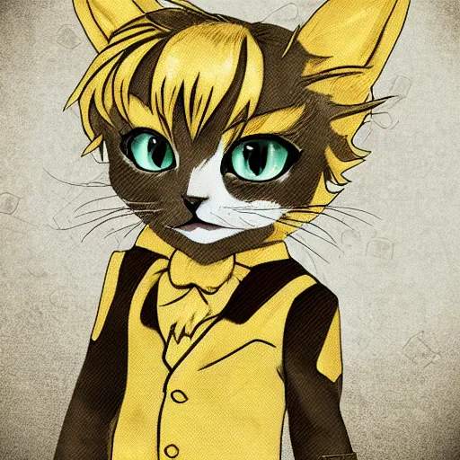 Image similar to anime styled kitten in gold suit