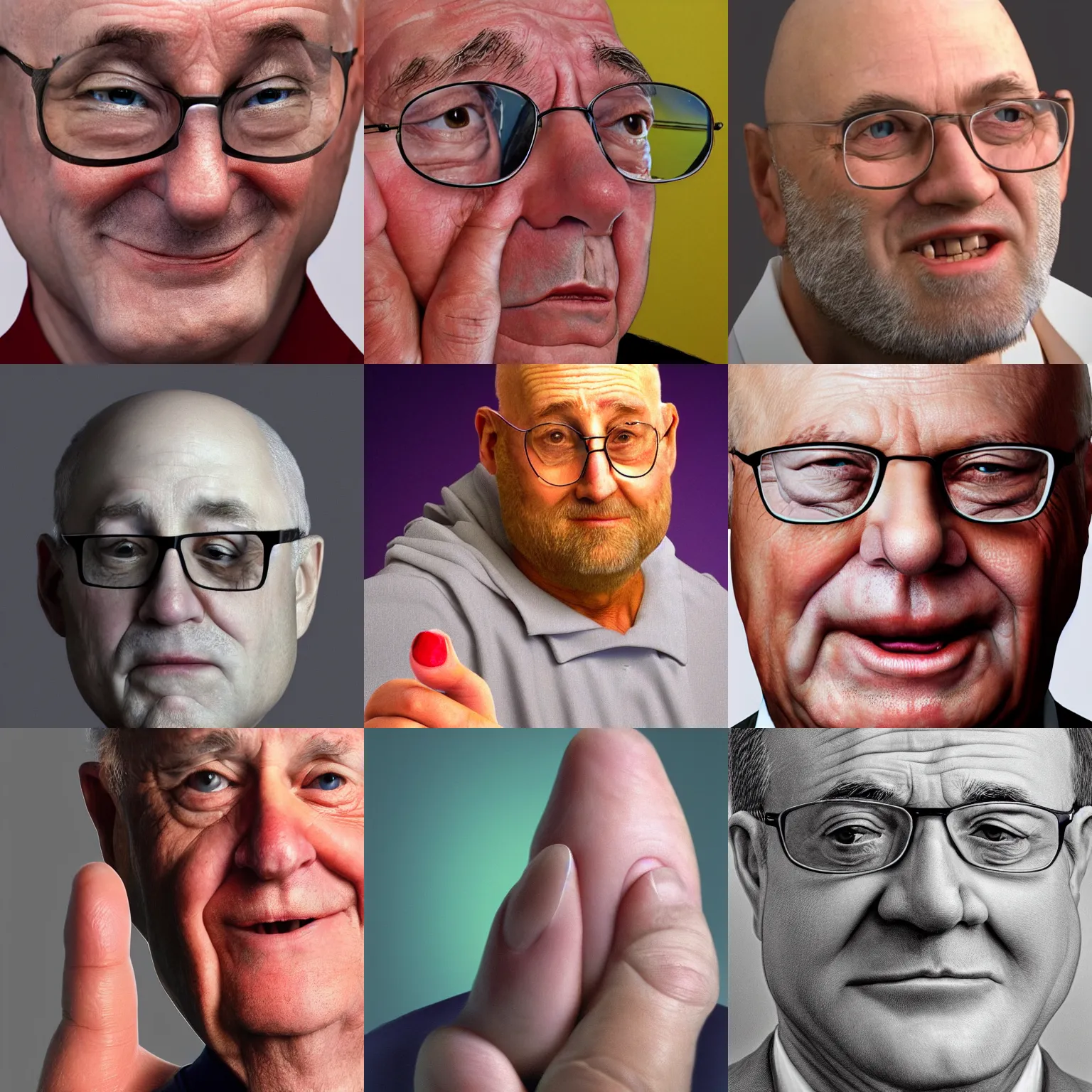 Prompt: michael ehrmantraut as a photorealistic thumb, finger, 4 k, macrophotography, hyperrealism, hd