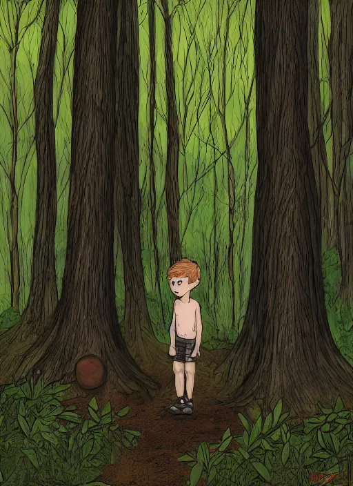 Prompt: boy in a forest by muzinabu