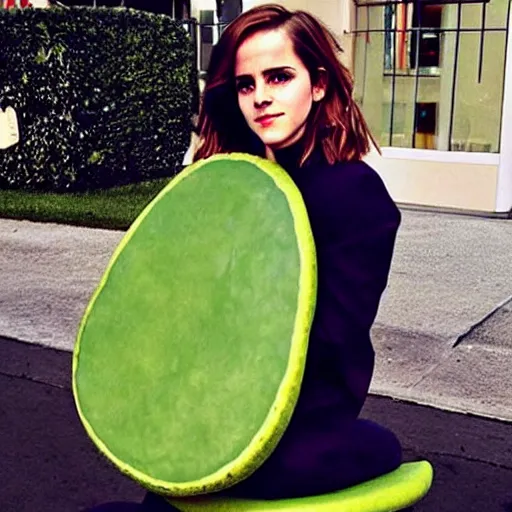 Image similar to emma watson as an avocado chair