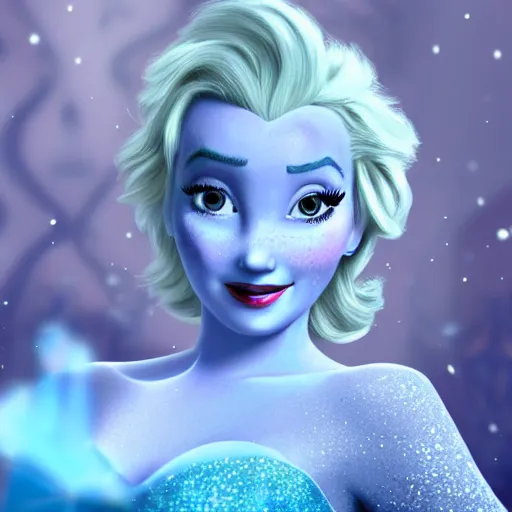 Image similar to marilyn monroe as elsa in live action disney frozen, 8k resolution, full HD, cinematic lighting, award winning, anatomically correct