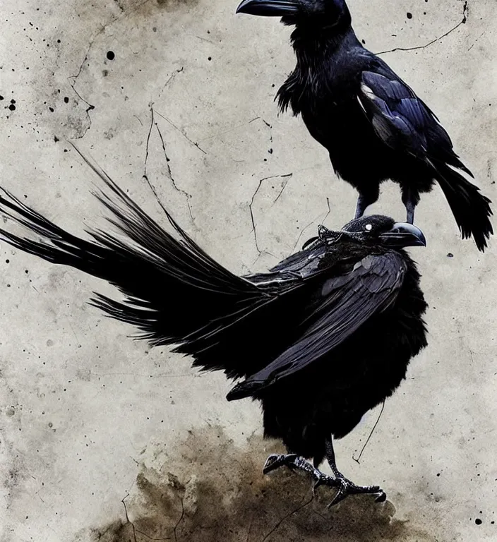 Image similar to artistic form coming into being as two elements are successfully fused, epic professional digital art, extreme detail, wow, wow, wow., raven bird.