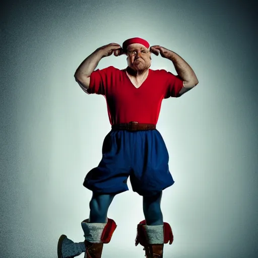 Image similar to photo of popeye the sailor man, photography, fullbody, dynamic lighting, beautiful face