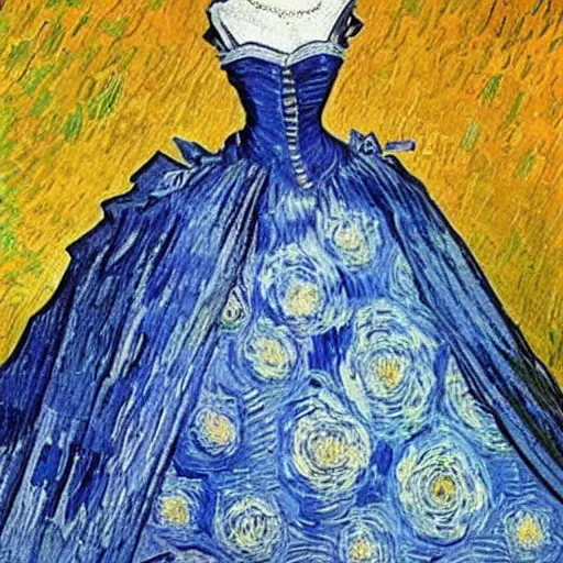 Image similar to Stunning picture of a magnificent ball gown designed by Vincent Van Gogh