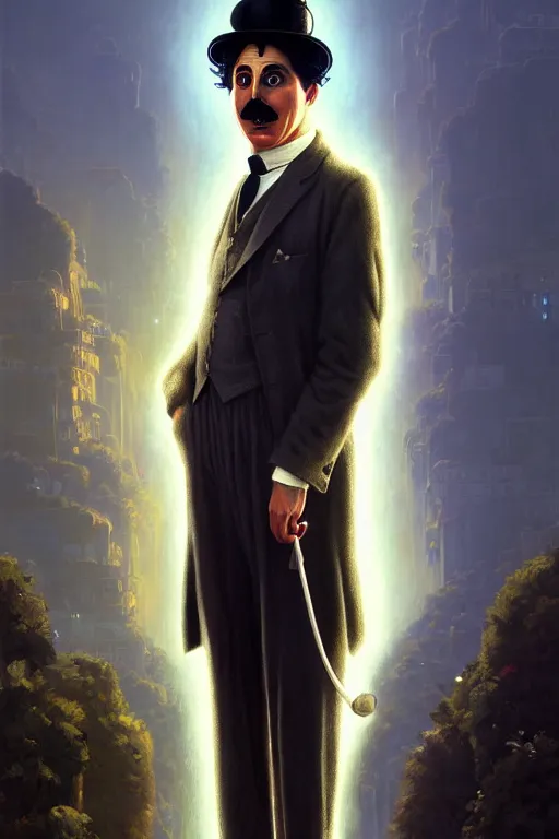 Image similar to highly detailed portrait of charlie chaplin as the god zeus in gta v, stephen bliss, unreal engine, fantasy art by greg rutkowski, rhads, ferdinand knab, makoto shinkai and lois van baarle, ilya kuvshinov, rossdraws, tom bagshaw, global illumination, radiant light, detailed and intricate environment