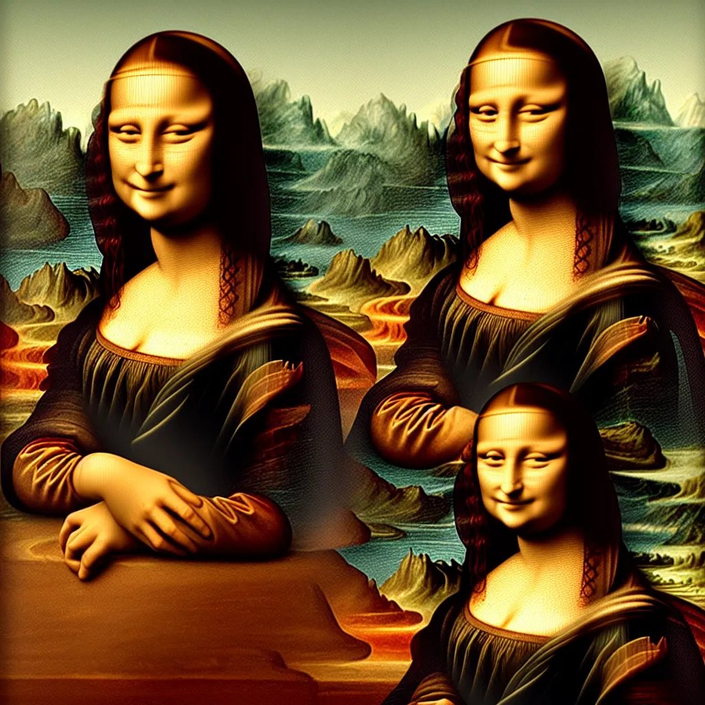 Prompt: i, mona lisa playing her iphone