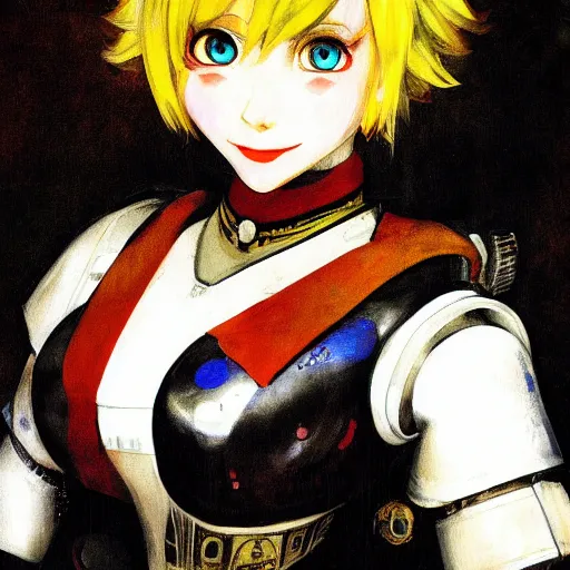 Prompt: Aigis from Persona 3 painted by Rembrandt