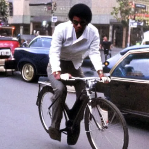 Prompt: michael jackson riding a bicycle