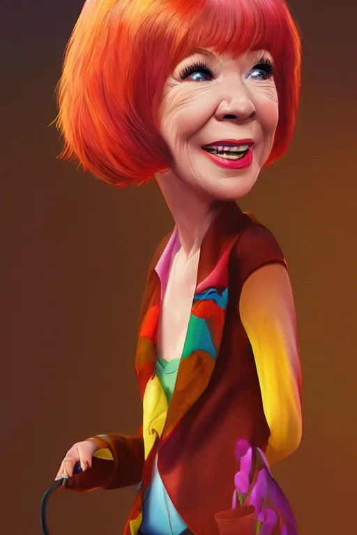 Image similar to shirley macLaine as a pixar character, vivid colors, high details, cinematic, 8k resolution, beautiful detailed, photorealistic, digital painting, artstation, concept art, smooth, sharp focus, illustration, fantasy background, artstation trending, octane render, unreal engine