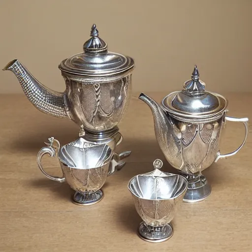 Prompt: silver tea set