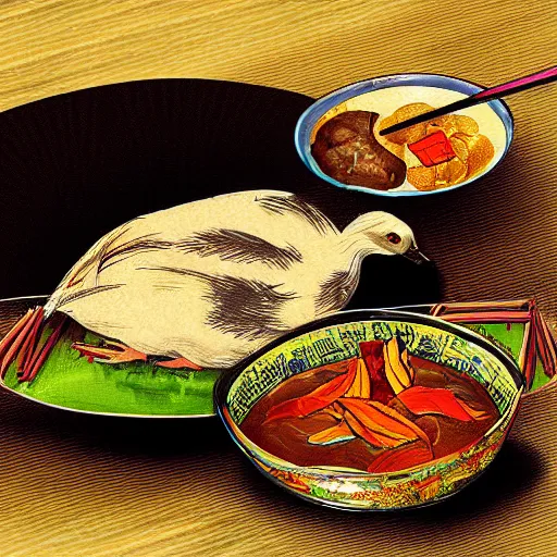 Image similar to food of roast beijing duck, digital art, style of traditional chinese painting