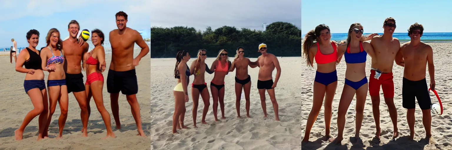 Prompt: a group of friends playing beach volleyball