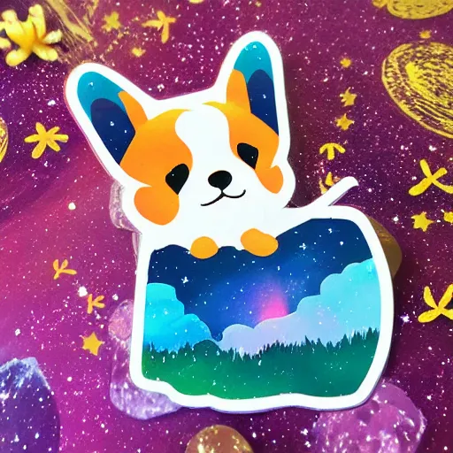 Prompt: galaxy corgi, sticker illustration