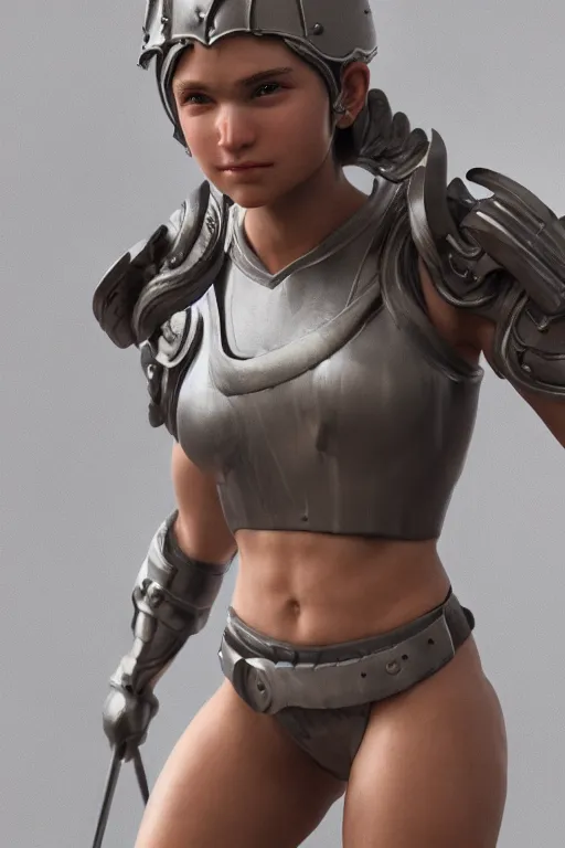 Image similar to a highly detailed sculpt of athletic girl in armor, cinematic light, featured on artstation, octane render, path tracing, sharp focus, 4 k