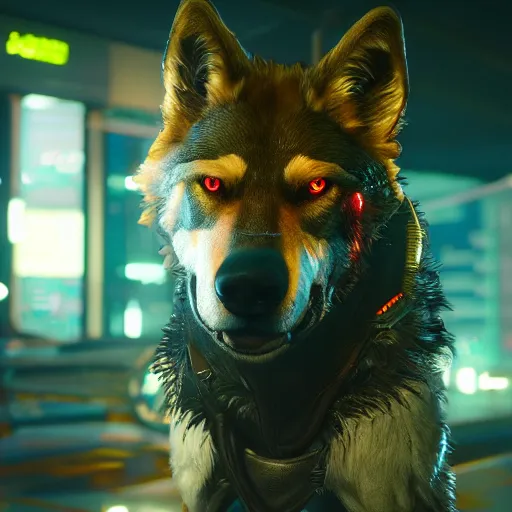 Image similar to 3d render of detective canis lupus wolf in cyberpunk 2077