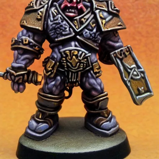 Image similar to chaos dwarf smith from warhammer fantasy : : head and torso oil painting