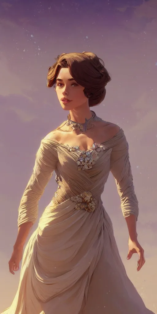 Image similar to mayors beautiful daughter, elegant dress, sand, intricate, highly detailed, digital painting, artstation, concept art, smooth, sharp focus, illustration, Unreal Engine 5, 8K, art by artgerm and greg rutkowski and alphonse mucha, by Jesper Ejsing