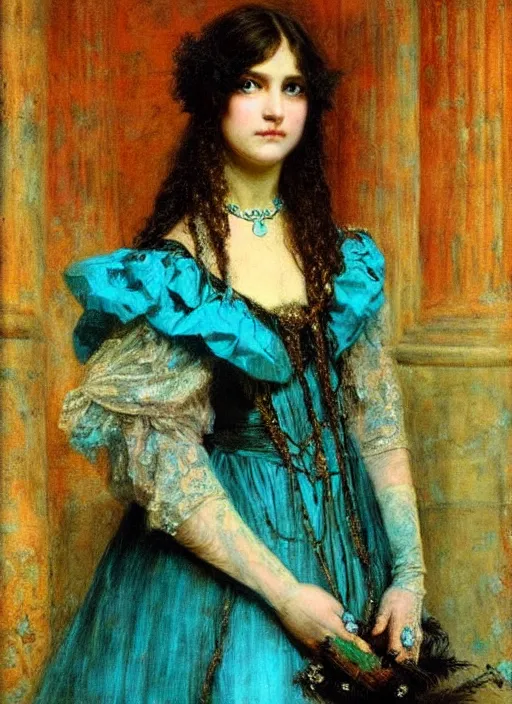 Image similar to ( ( gothic # ) ) princess portrait *. *. by william henry hunt * *, highly detailded, turquoise rust