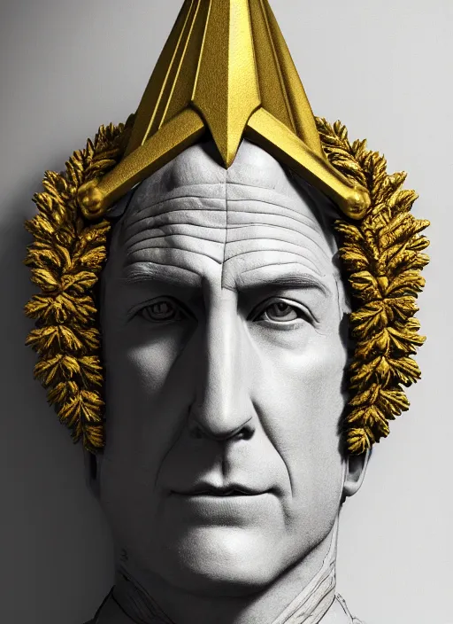 Prompt: symmetry!! portrait of bob odenkirk in cement, with a gold laurel wreath on head, dramatic rendering, fantasy, medieval wear, intricate, elegant, highly detailed, artstation, concept art, smooth, sharp focus, sculpture!!