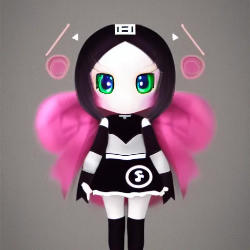 Image similar to cute fumo plush of a superheroine girl, magical girl, gothic maiden anime girl, glowing writing glyphs, velvet, black and white, vray