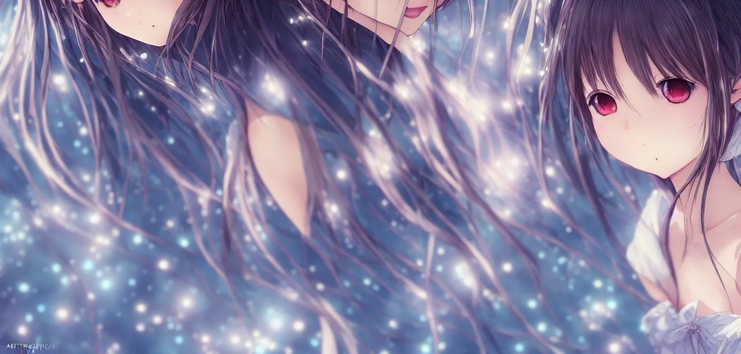 Image similar to portrait two beautiful anime girls wear coctail dress closeup | | sunny night, full moon, dreamlike art, realistic shaded, smile, good looking, hyper details, 4 k realistic, cryengine, realistic shaded lighting poster by artgerm, ross tran, fuji choko, 8 k resolution, trending on artstation, luxury