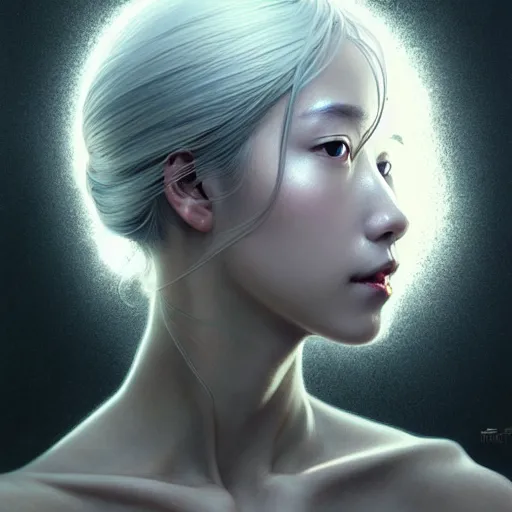 Prompt: ultra realistic illustration, a japanese female digital ghost, transparent, static, intricate, elegant, highly detailed, digital painting, artstation, concept art, smooth, sharp focus, illustration, art by artgerm and greg rutkowski and alphonse mucha