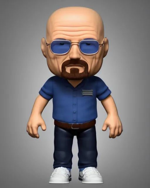 Image similar to full body 3d render of Walter White as a funko pop, studio lighting, white background, blender, trending on artstation, 8k, highly detailed