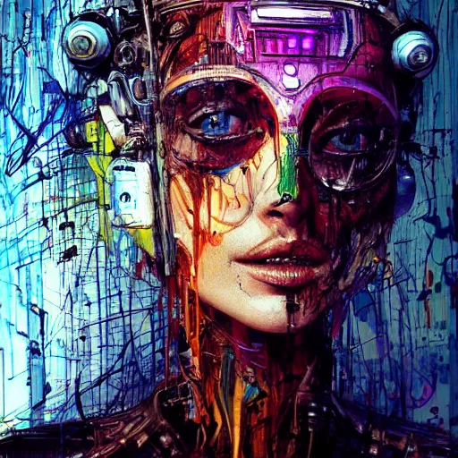 Prompt: sexy beautiful woman head made of mech mask rendered in unreal engine, cyberpunk, rave, scifi, painted by david burliuk | bernard buffet | carne griffiths | stanislaw lem