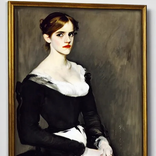 Image similar to portrait of emma watson, by manet, john singer sargent, carolus - duran, elegant, bold brushwork