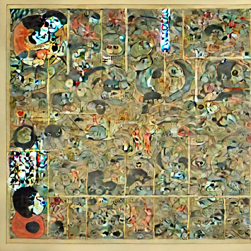 Image similar to business dashboard with time series charts, pie plots and other modern graphics, with small creatures with many eyes. diego rivera ( with slight ukiyo - e influence ). ravi supa.