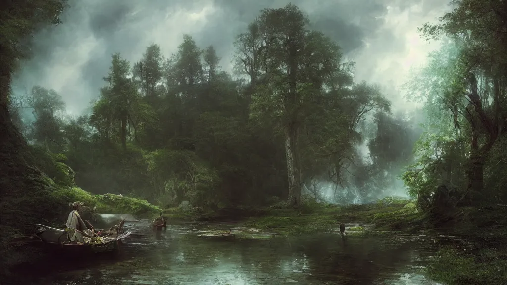 Image similar to [ searching for tom bombadil ] andreas achenbach, artgerm, mikko lagerstedt, zack snyder, tokujin yoshioka