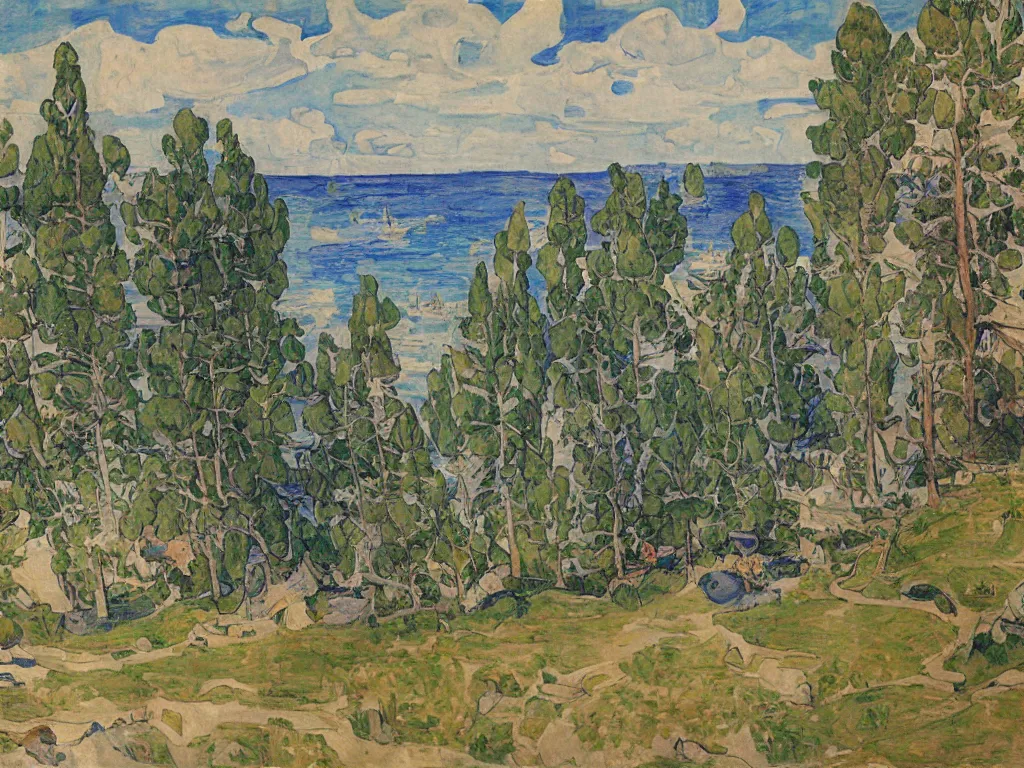 Prompt: a beautiful landscape painting by arthur lismer, trending on arstation