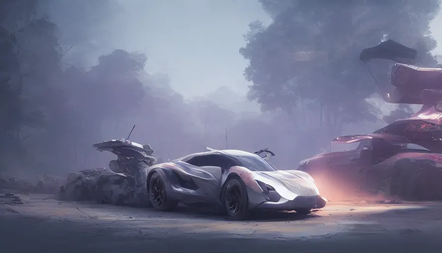 Prompt: a beautiful supercar converted into offroad suv by cory loftis, fenghua zhong, ryohei hase, ismail inceoglu and ruan jia. volumetric light, detailed, octane render, midsommar