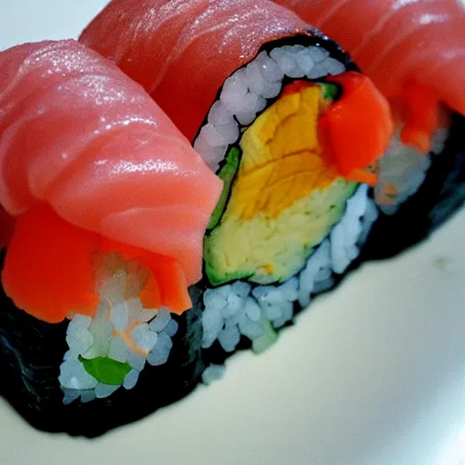 Image similar to close up photography of delicious sushi roll, detailed, photorealistic