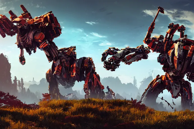 Image similar to scrapper machine mecanical creature robot of horizon forbidden west horizon zero dawn bioluminiscence global illumination ray tracing hdr fanart arstation by ian pesty and alena aenami artworks in 4 k