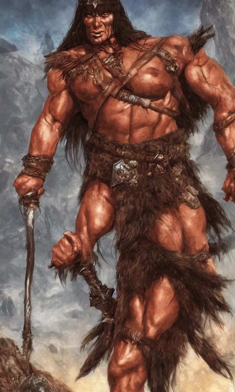 Image similar to digital painting of conan the barbarian by simon bisley and john buscema, unreal engine 5